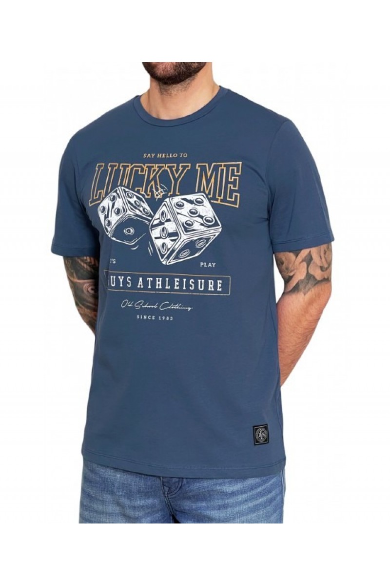 Ανδρικό t-shirt LUCKY ME ΜΠΛΕ ΙΝΤΙΓΚΟ 3GUYS