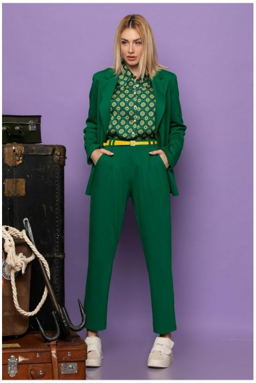 Παντελόνι  HYPE μονόχρωμο πράσινο  με πιέτες και ζώνη