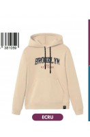 MEN FLEECE HOODIE TOP WITH CHEST PRINT ECRU