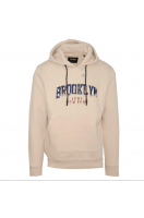 MEN FLEECE HOODIE TOP WITH CHEST PRINT ECRU