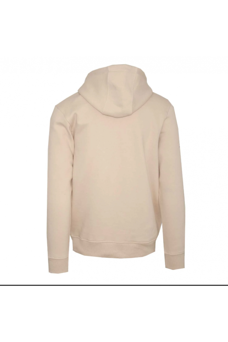 MEN FLEECE HOODIE TOP WITH CHEST PRINT ECRU