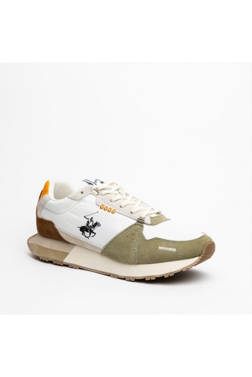 Ανδρικό Παπούτσι sneakers  Αθλητικό ύφος CRUZ MIX2 MEN Beverly Hills Polo Club λευκό με καφέ και πράσινες λεπτομέρειες  BHM513301