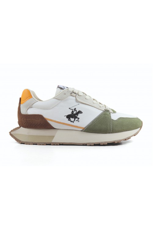 Ανδρικό Παπούτσι sneakers  Αθλητικό ύφος CRUZ MIX2 MEN Beverly Hills Polo Club λευκό με καφέ και πράσινες λεπτομέρειες  BHM513301
