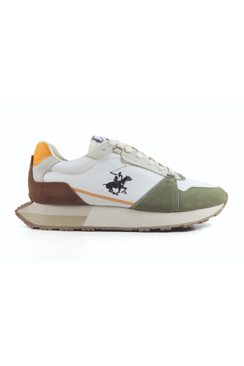 Ανδρικό Παπούτσι sneakers  Αθλητικό ύφος CRUZ MIX2 MEN Beverly Hills Polo Club λευκό με καφέ και πράσινες λεπτομέρειες  BHM513301