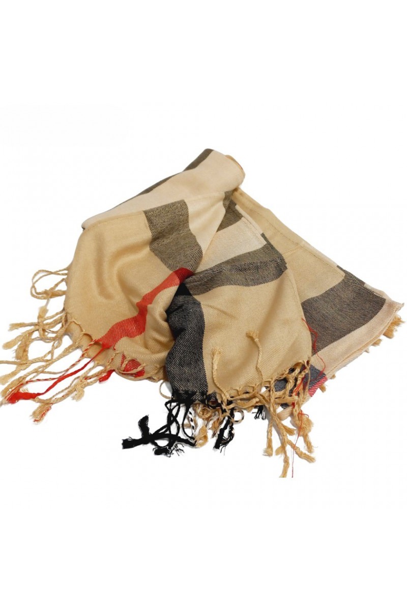 Γυναικεία pasmina μπεζ-κόκκινο καρό