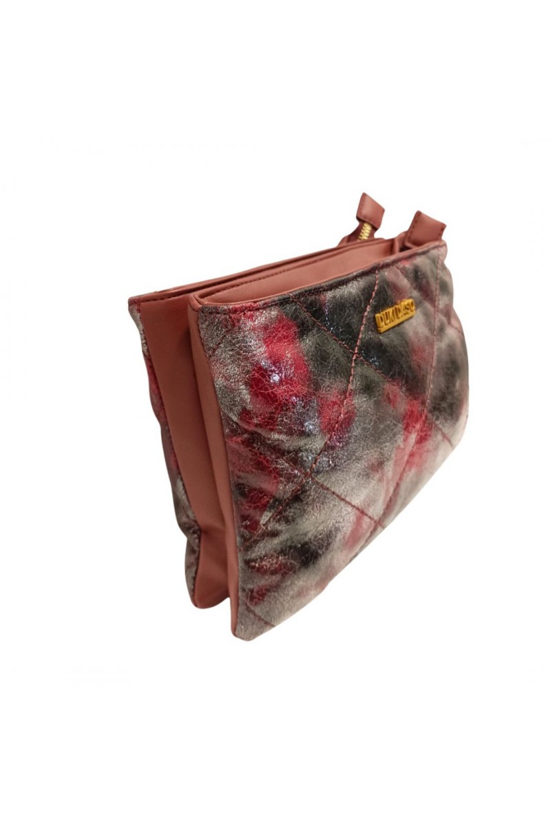 Γυναικεία Τσάντα Ώμου με Μεταλλικό Εφέ Συνδυασμός κόκκινου, μαύρου και μεταλλικού